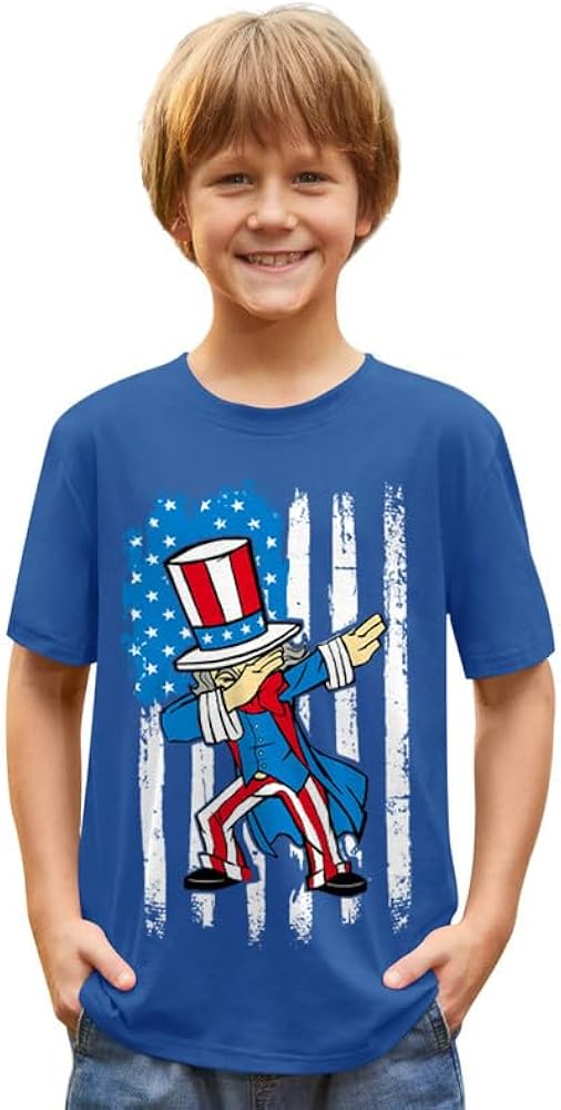 BesserBay July 4th Unisex Kids Patriotic Amarican Flag Funny T-Shirt 5-14 Years