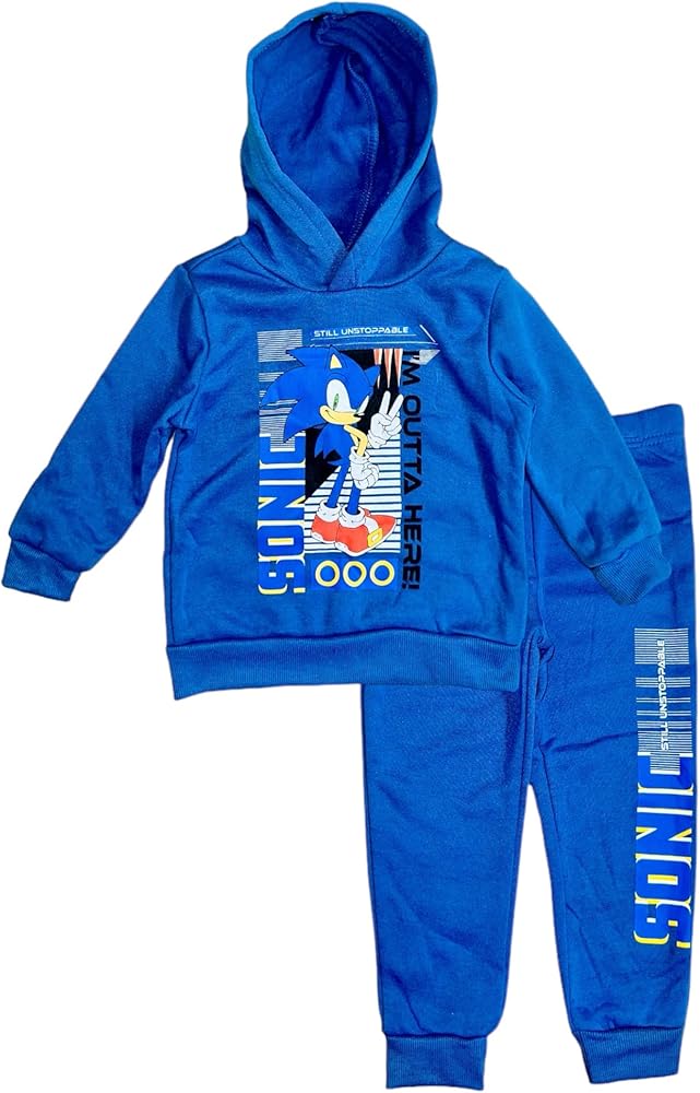 SEGA Sonic the Hedgehog Boys' 2-Piece Fleece Sweatsuit - Long Sleeves T-Shirt Jogger Pants Set for Kids