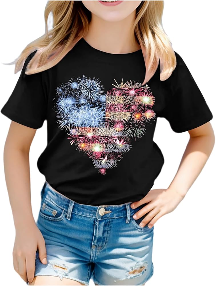 Boys Girls 4th of July Toddler Tees Patriotic Print T-Shirts Fashion Short Sleeve Crew Neck Independence Day Clothes Tops