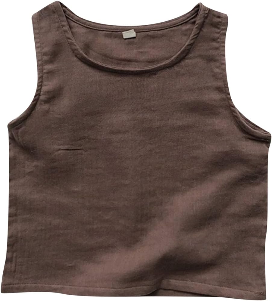 Kids Girls Boys Cotton Linen Tank Tops Toddler Summer Vest Sleeveless Solid Color T-Shirt 1~6T