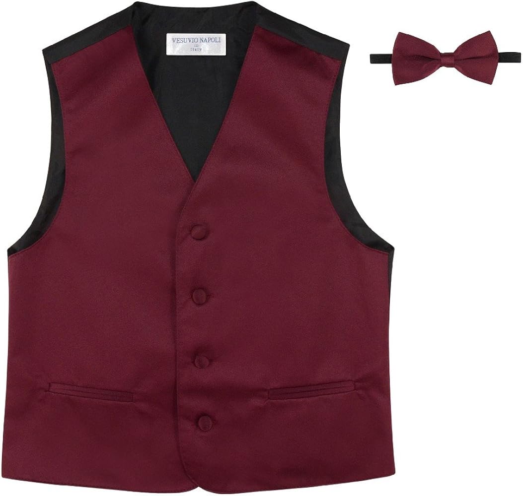 BOY'S Dress Vest & BOW Tie Solid BURGUNDY Color BowTie Set