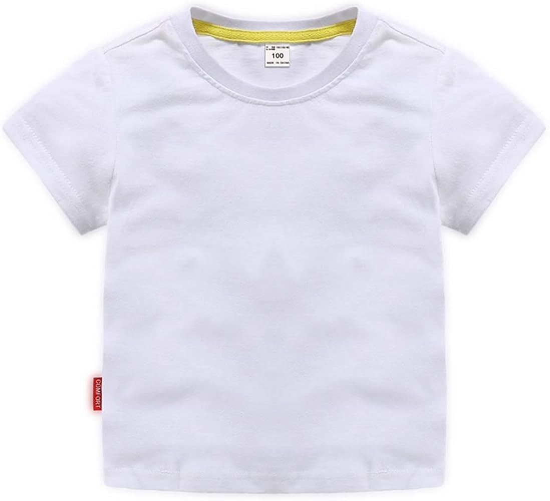 Kids Crewneck Cotton Solid T-Shirts Boys Girls Short Sleeve Toddler Comfort Soft Tees Undershirt Tops