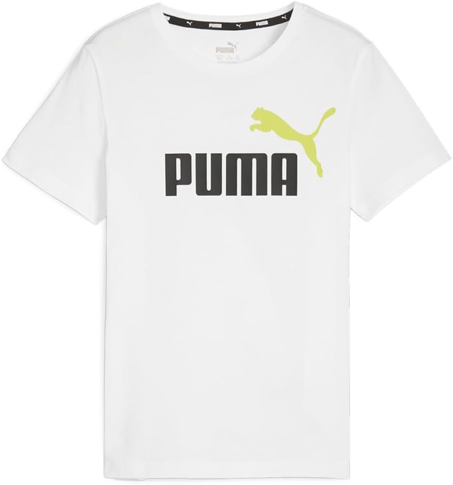 Puma Kids Boys Essentials+ Two-Tone Logo Crew Neck Short Sleeve Athletic Tops Casual - White