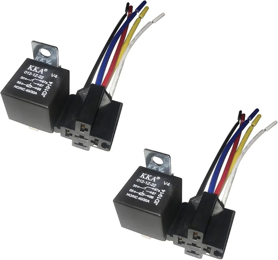 40/30 AMP 12V DC Waterproof Relay and Harness - Heavy Duty 12 AWG Tinned Copper Wires, 5-PIN SPDT Automotive Relay (12V-5PIN-2PCS)