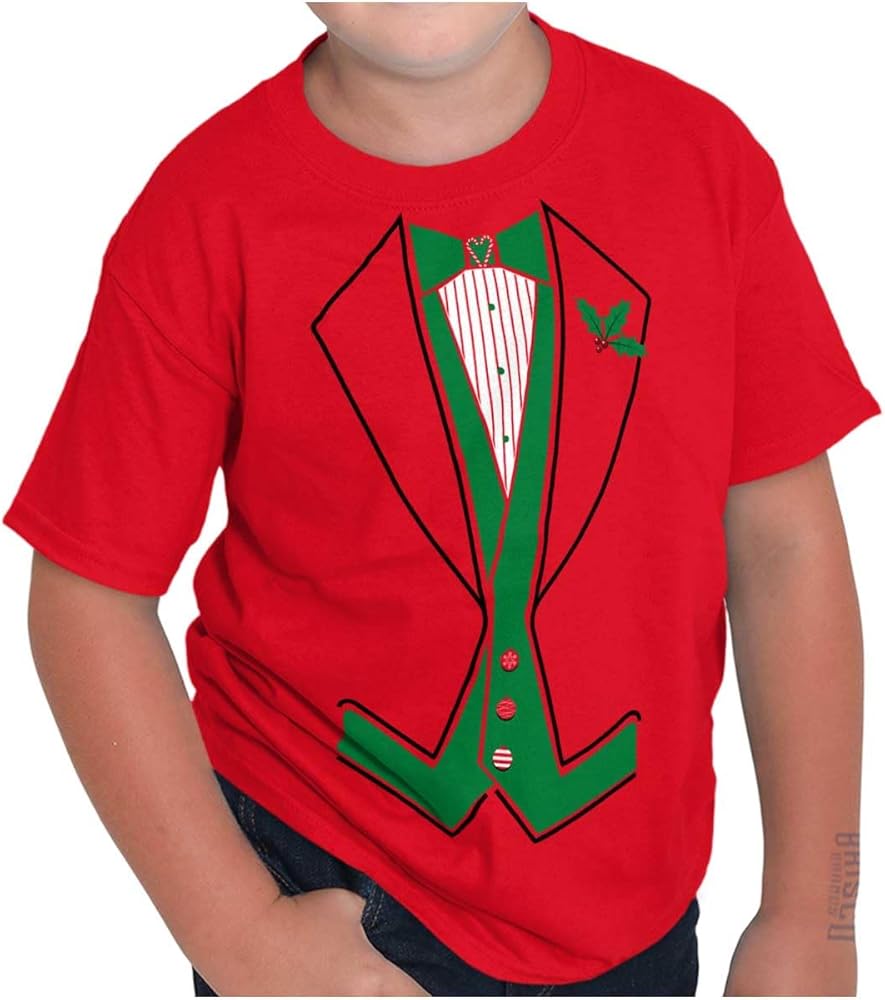 Ugly Christmas Santa's Elf Tuxedo Boys Kids T Shirt Tees Tops