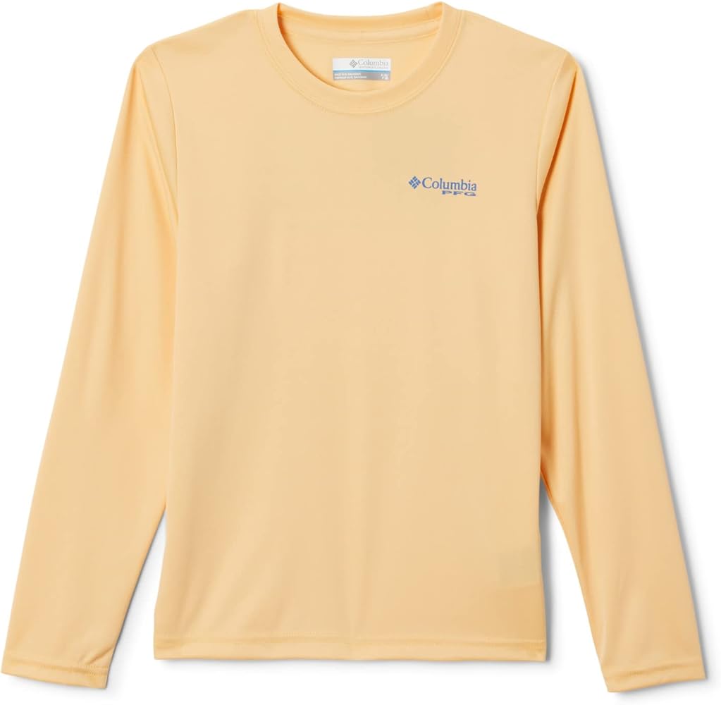 Columbia Big Boys Terminal Tackle PFG Fish Flag Long Sleeve, Cocoa Butter/Gulf Stream, Medium