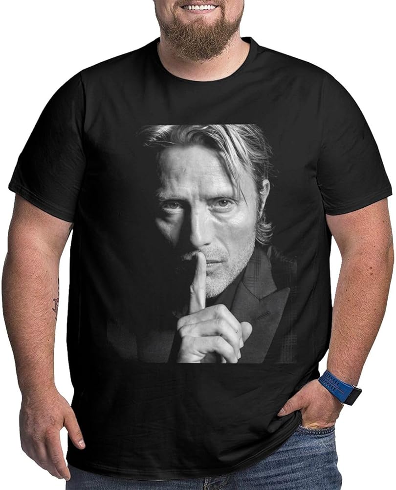 Mads Mikkelsen Plus-Size t Shirt Man's Fashion Loose Fit Crew Neck Short Sleeve Big and Tall Cotton Top Tees