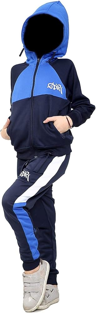 Kids Boys Girls GDR Tracksuit Contrast Panel Hooded Top & Bottom Gym Sportswears