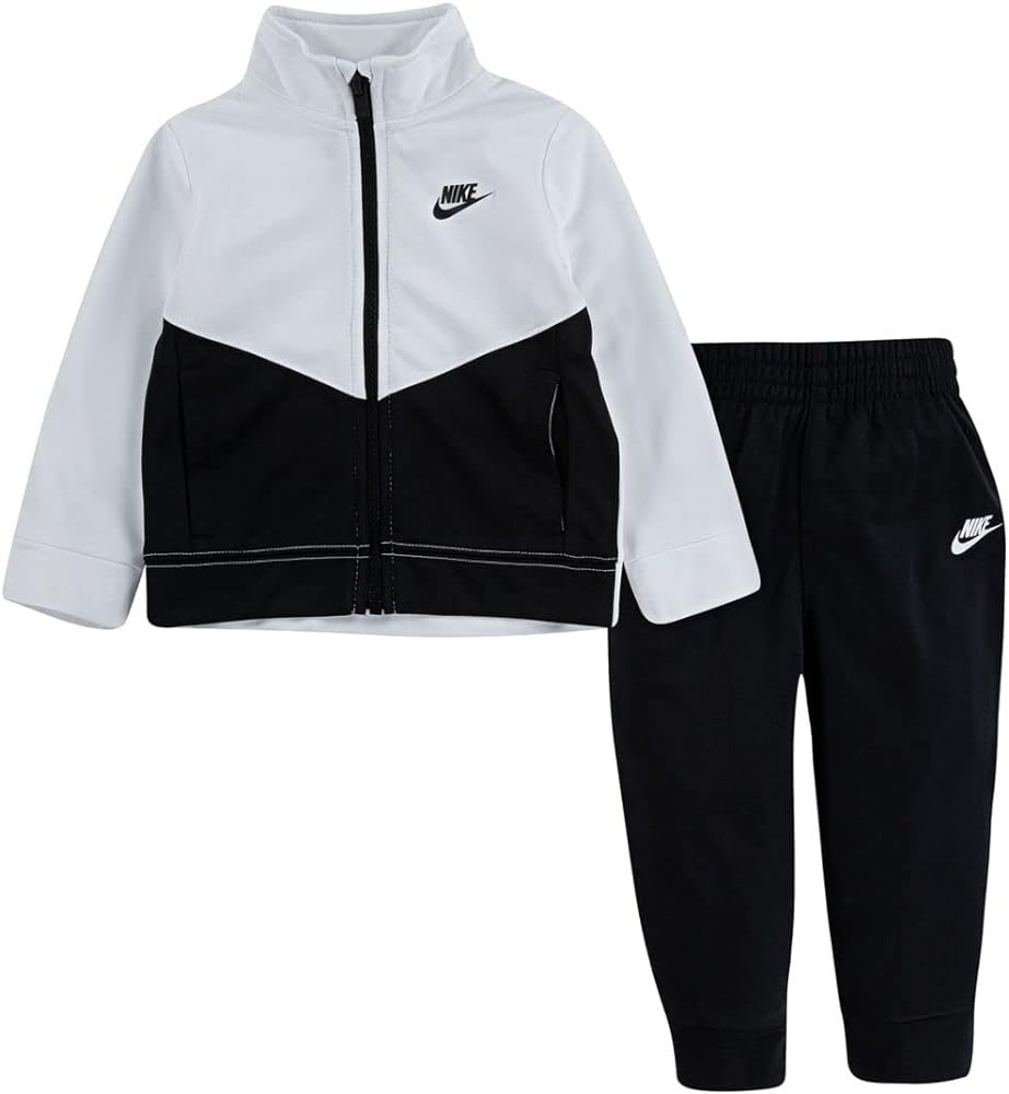 Nike Little Boy Full Zip Track Jacket & Jogger Pants 2 Piece Set (Black(76F192-023)/White, 4 Years)