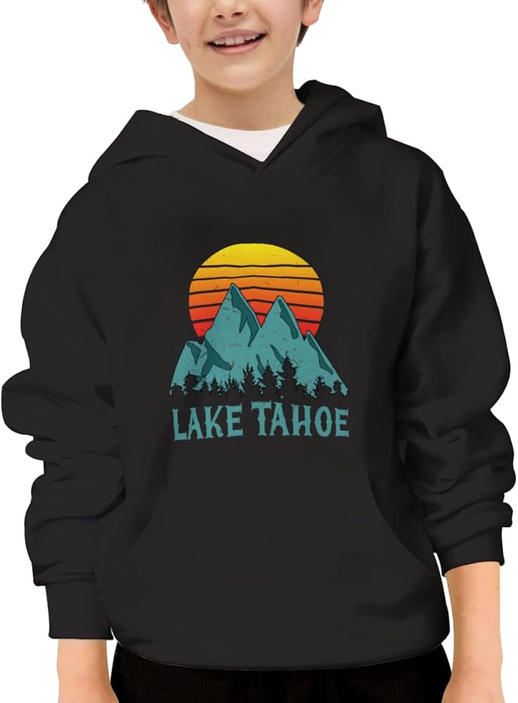 Unisex Youth Hooded Sweatshirt Retro Lake Tahoe Cute Kids Hoodies Pullover for Teens