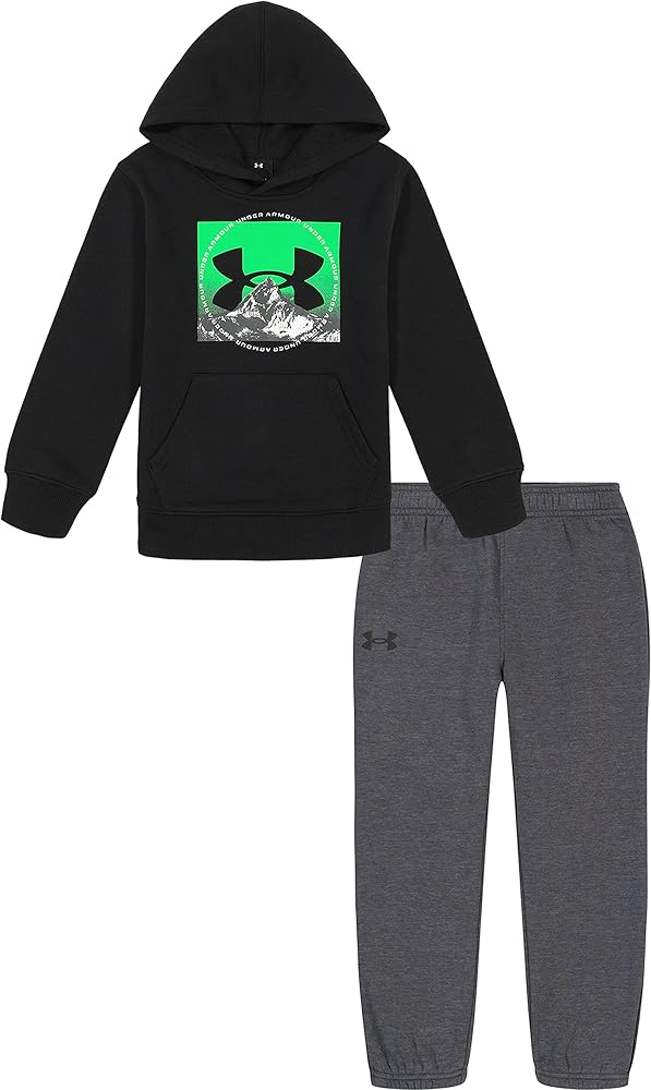 Under Armour Boys Outdoor Set, Cohesive Pants Or Shorts & Top Clothing Set, Black Logo - Hoodie, 5 US