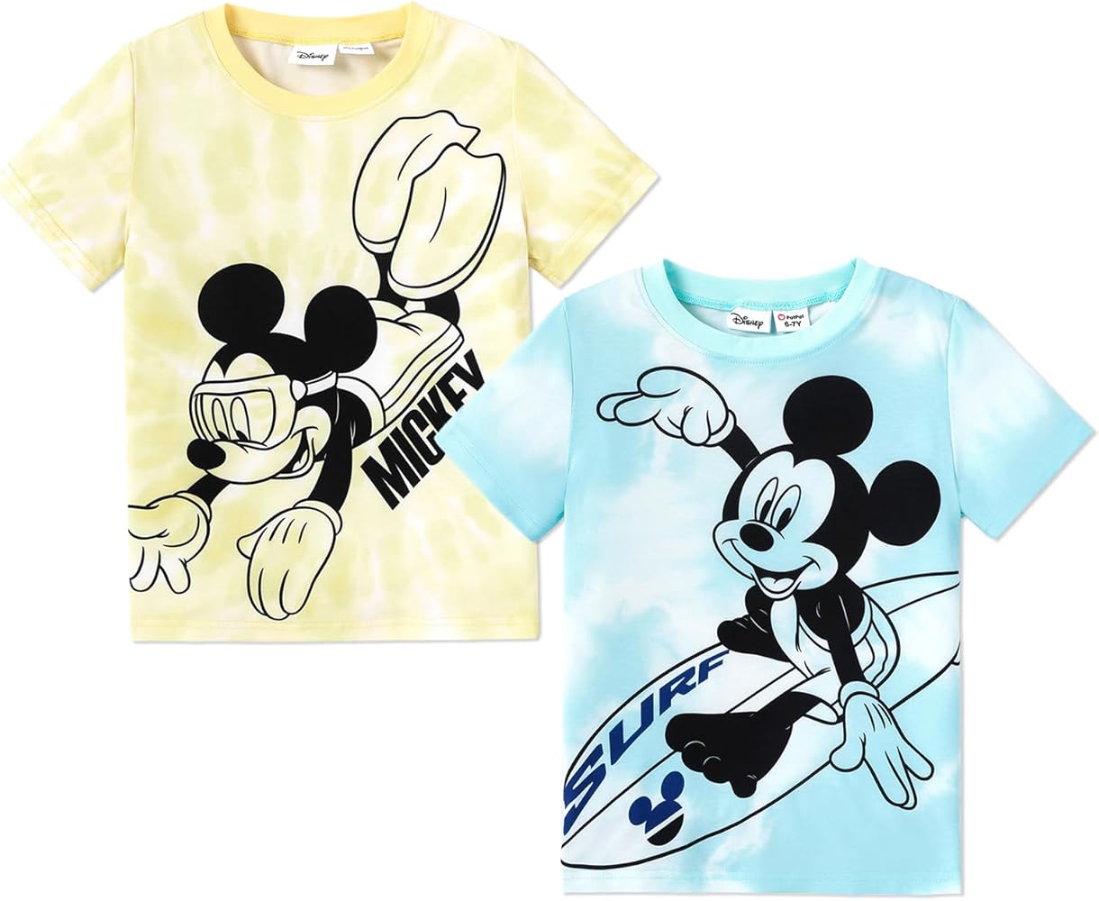 Disney Mickey and Friends Kids Boys Girls Solid Character Print Short-Sleeve Cotton Tees T-Shirts Tops 2PCS