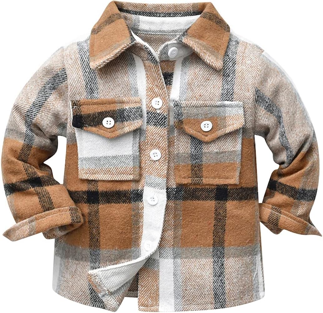 Baby Boys Flannel Shirt Toddler Long Sleeve Button Down Buffalo Plaid Shirt Little Boys Kids Fall Casual Flannel Shacket