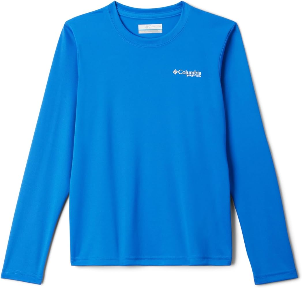 Columbia Youth Boys Terminal Tackle PFG Bait Jumper Long Sleeve, Vivid Blue/PFG Y Fish Star Fade Marlin, Large