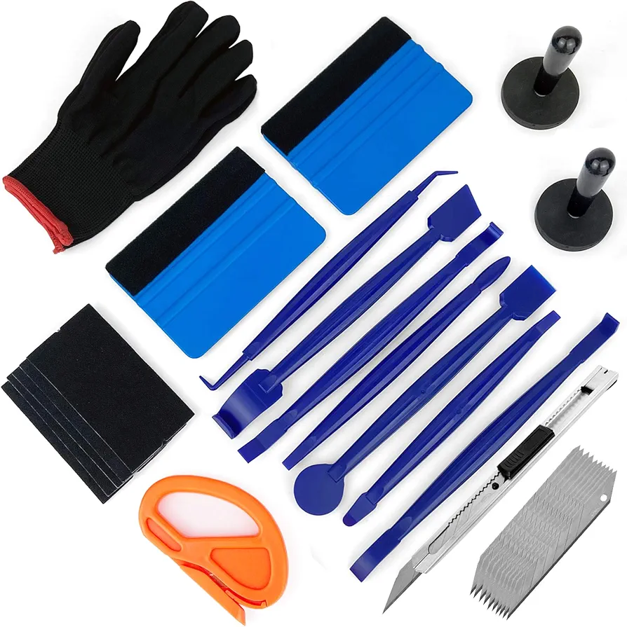 Car Install Tools for Vinyl Wrap, Vehicle Tint Window Film Kit includes Vinyl Wrap Magnets, Edge Trimming Tools, Felt Squeegee, Wrapping Cutter, 9mm Knife