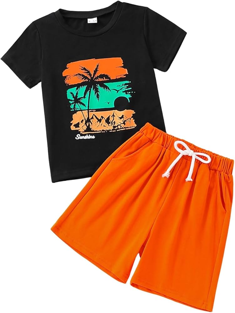 Kid Toddler Boy Summer Clothes Hawaiian Jungle Short Sleeve T-Shirt + Shorts 2PC Summer Outfits Set