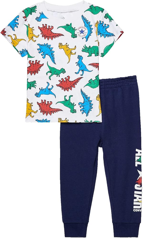 Converse Boy's Dino Short Sleeve Tee + French Terry Joggers Set (Little Kids)