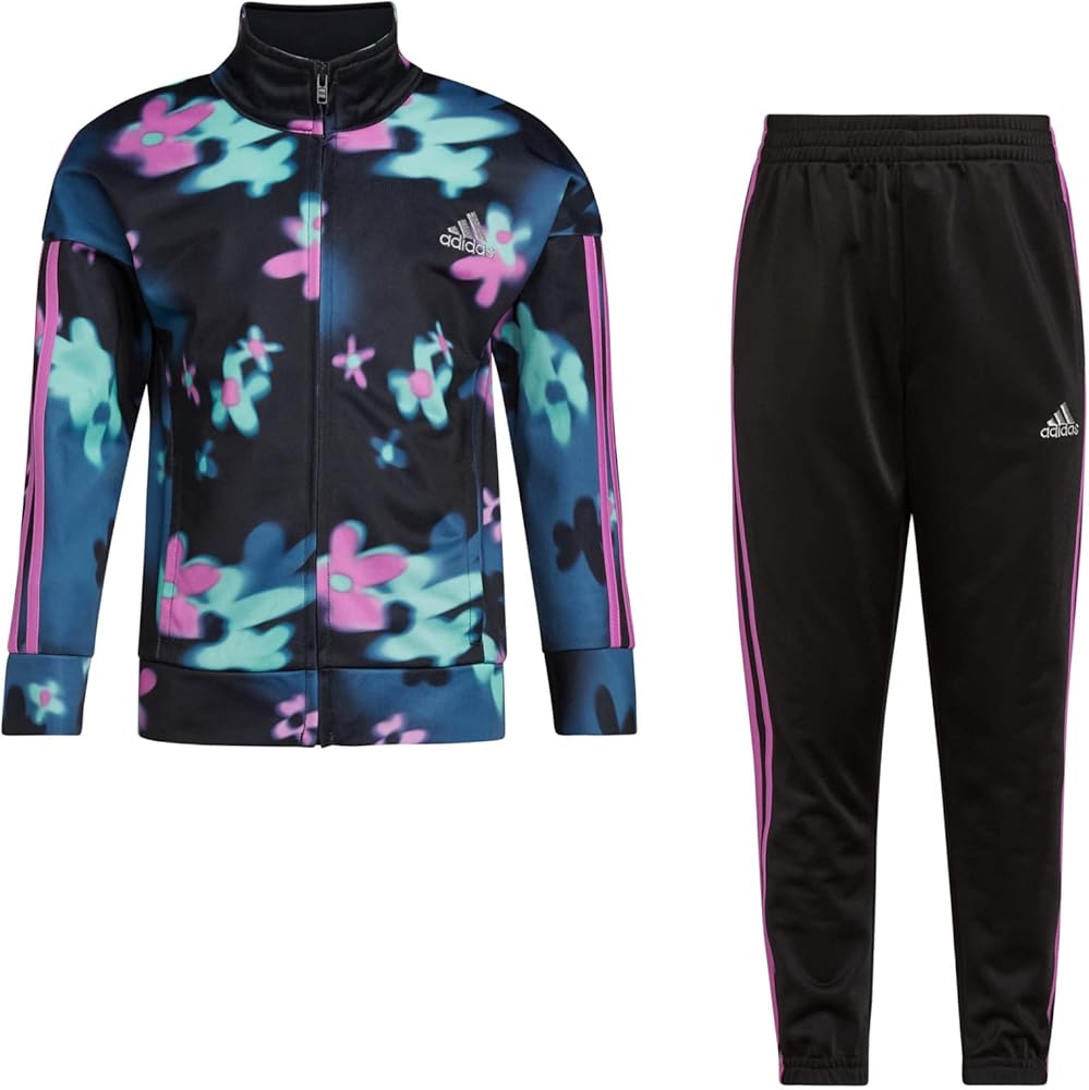 adidas Girl's Zip Front Classic Tricot Jacket and Joggers Set