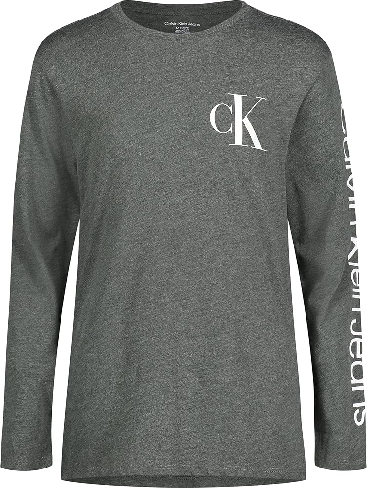 Calvin Klein Boys' Big Long Sleeve Crew Neck T-Shirt, Soft, Comfortable, Relaxed Fit