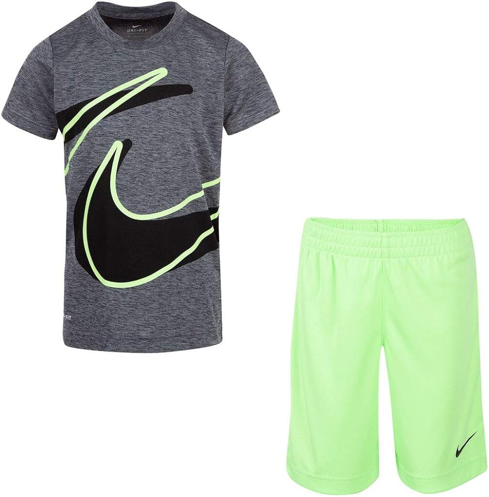 Nike Boy`s Dri-Fit T-Shirt & Shorts 2 Piece Set (Lime Blast(76E526-F1L)/Black, 4)