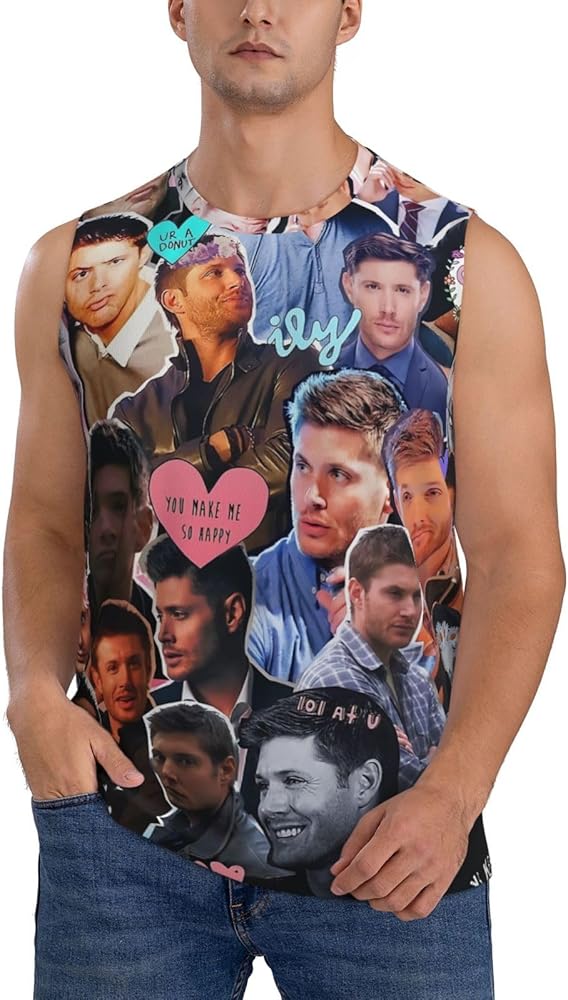 Jensen Ackles Tank Top Boys Summer Casual Novelty Polyester Sleeveless Tee Shirts for Men