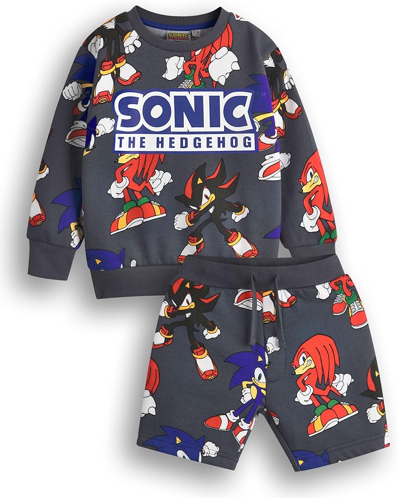 Sonic The Hedgehog Boys Sweatshirt & Shorts Set | Kids All Over Print Graphic Sweater with Matching Bottoms