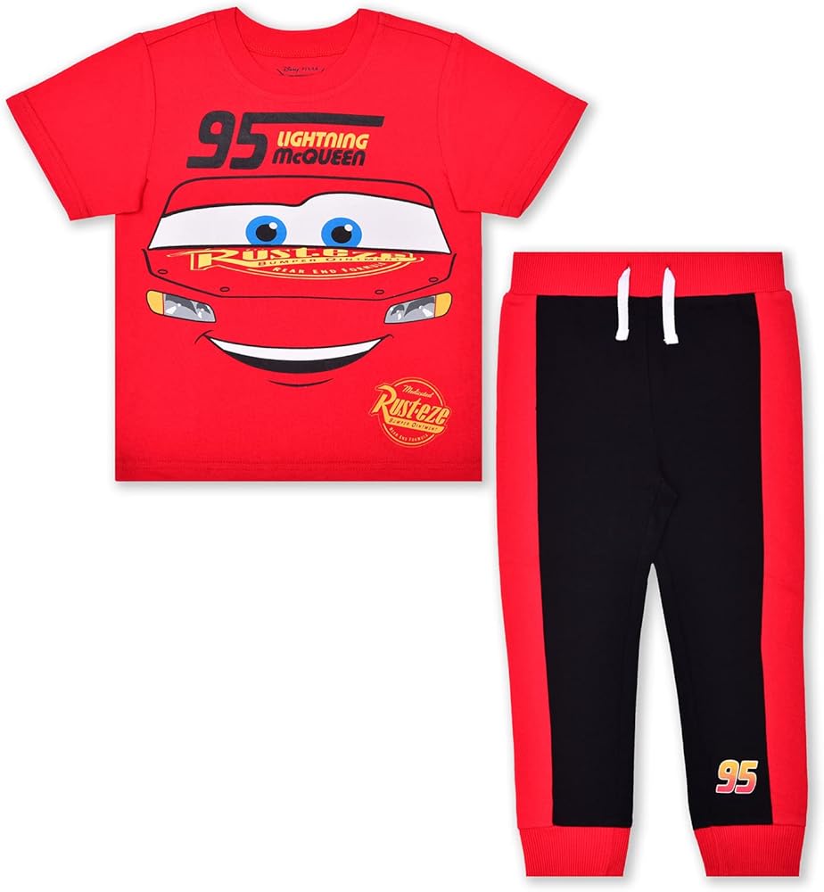 Disney Cars Boys T-Shirt and Pants Set for Toddler and Little Kids