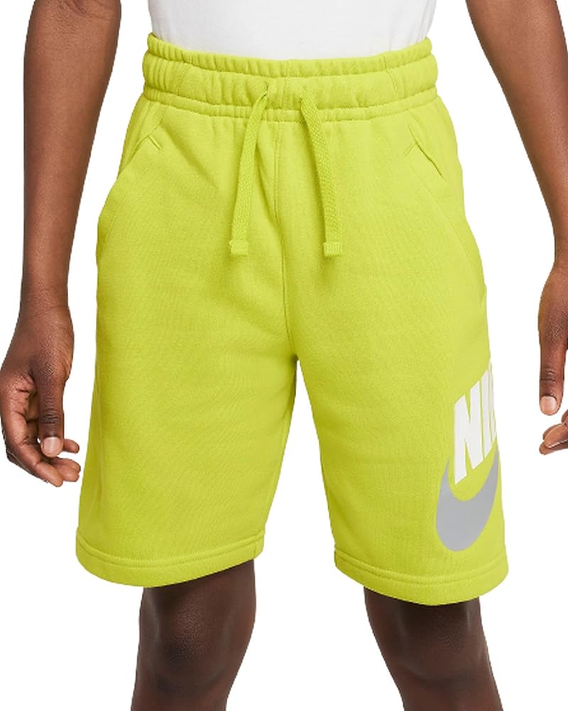 Nike Sportswear Club + HBR Fleece Shorts (Big Kids) (US, Alpha, X-Large, Regular, Bright Cactus/Light Smoke Grey/White)