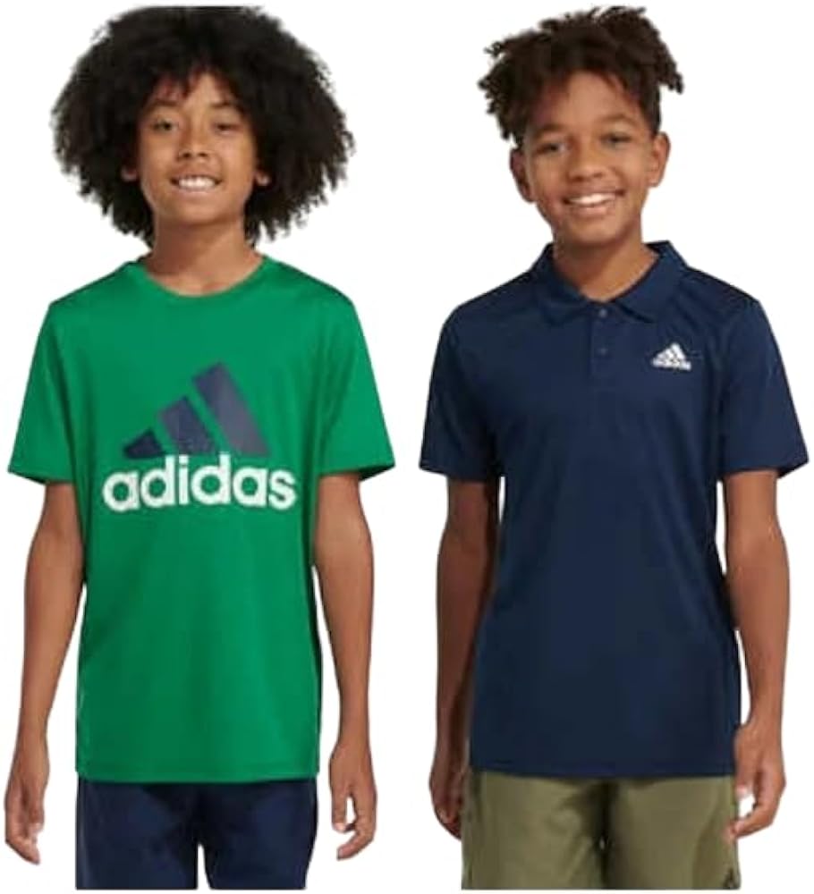 Adidas Boys' Active Shirts, 2 Pack, Polo and T-Shirt (US, Alpha, Large, Regular, Navy/Green)