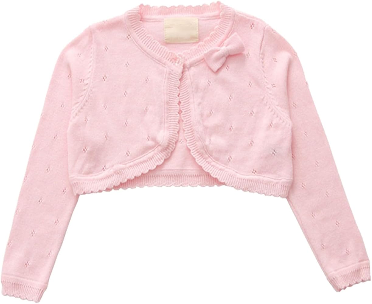 Kids Girls Top Spring/Summer Solid Color Long Sleeved Lace Single Button Bow Cardigan Party Birthday