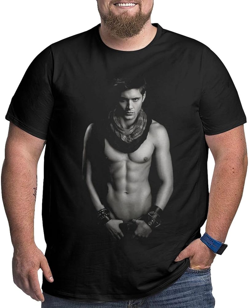 Jensen Ackles Plus-Size t Shirt Mens Fashion Loose Fit O-Neck Short Sleeve Big and Tall Cotton Top Tees