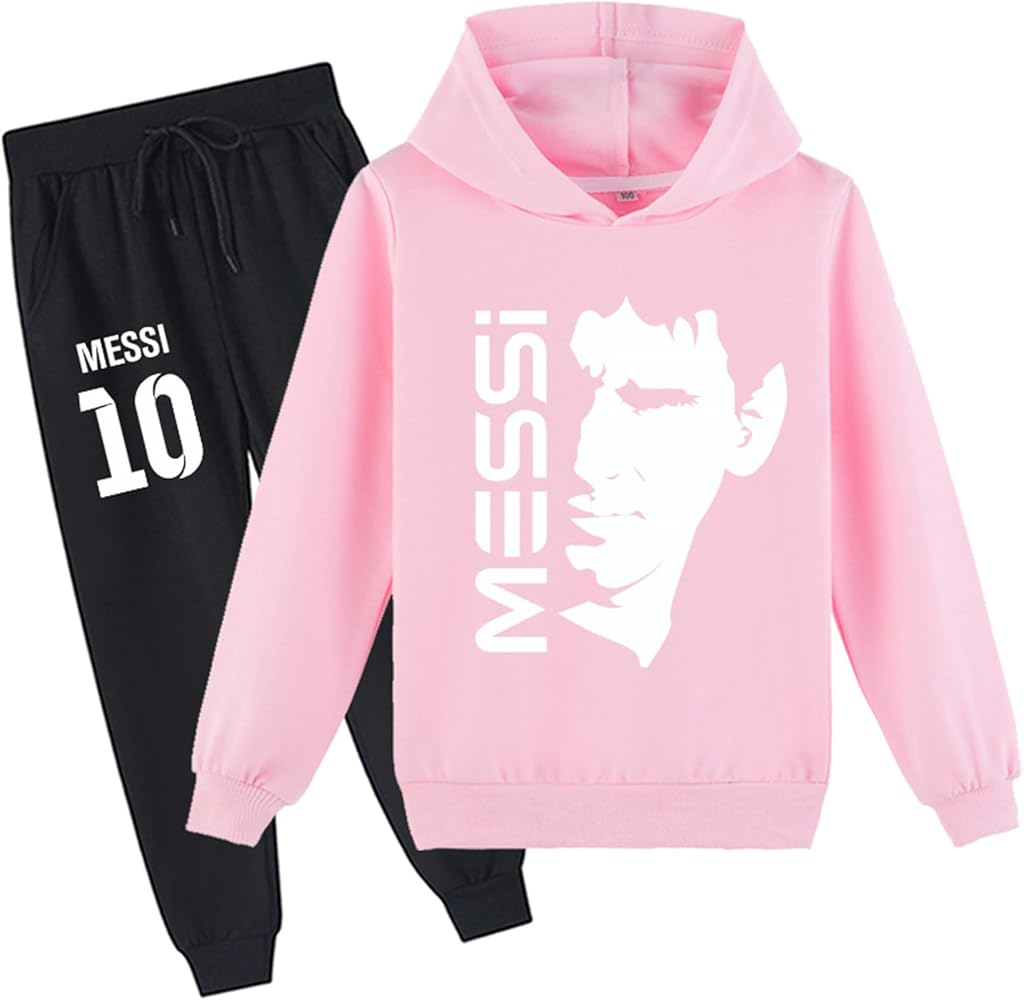 PaPama Kids Boys Lionel Messi Novelty Pullover Hooded Sweatshirts with Sweatpants,Long Sleeve Tops Baggy Sweatsuit for Child