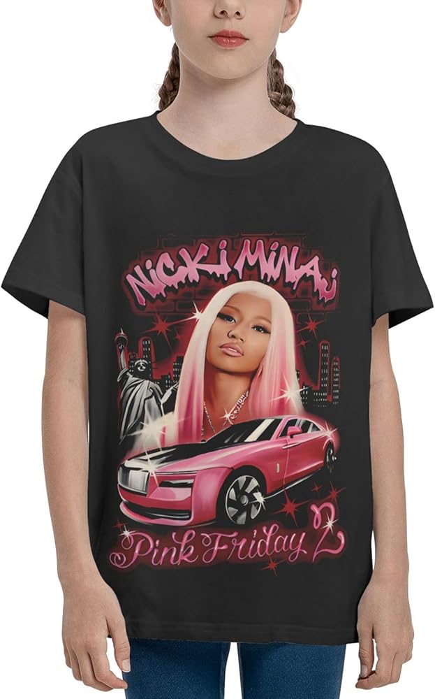 Nicki Music Minaj Shirt Boy's Girl's T Shirts Short Sleeve Graphic Tees Summer Casual Crewneck Tops Black