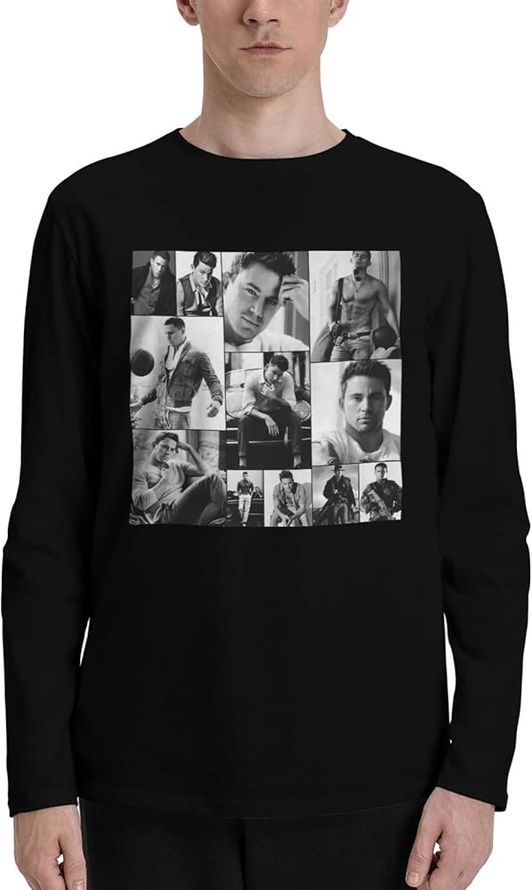 Channing Tatum T Shirts Man's Loose Fit Casual Athletic Long Sleeve Round Neck Cotton T Shirts Tops