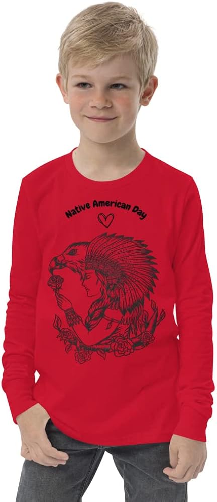 Youth Long Sleeve tee Native American Day Eagle