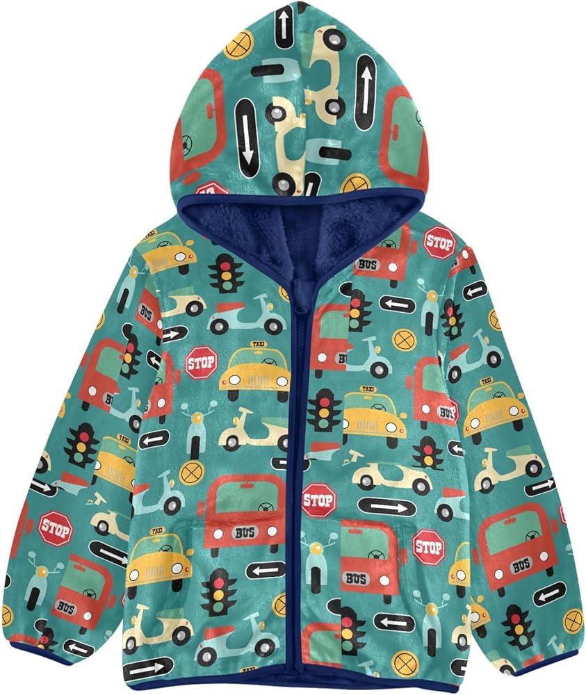 Boys Fleece Coat Blue Zip-Up Hoodie Girls Outerwear Kids Hooded Jacket 3-10T