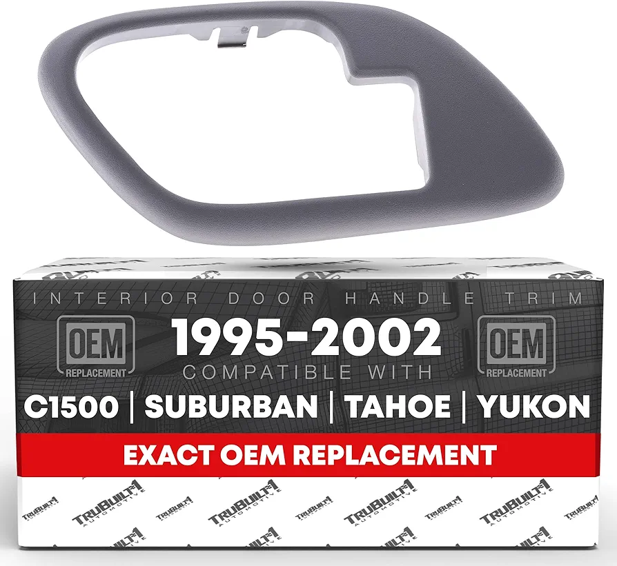 Interior Door Handle Bezel, Front Left Driver Side - Compatible with 1995-2000 Chevrolet, GMC C/K 1500 2500 3500 Suburban, Tahoe, Yukon - Textured Gray, Plastic - OEM 15708079, 81922, GM1358100