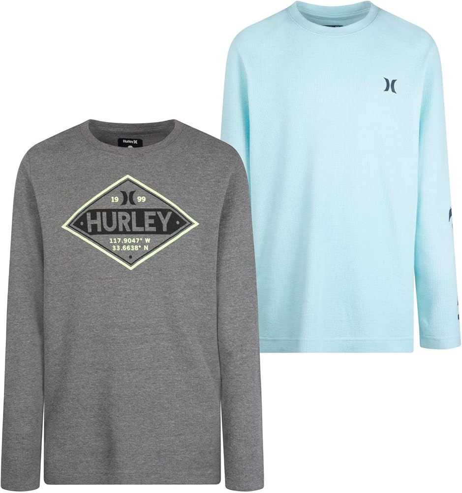 Hurley Boy's Long Sleeve Thermal T-Shirt 2 Pack (as1, Numeric, Numeric_10, Numeric_12, Regular, Blue/Grey)