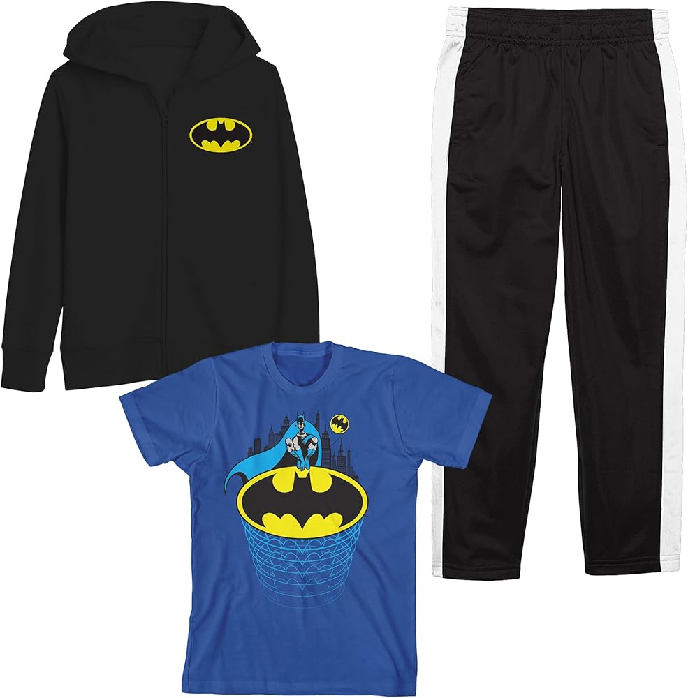 Bioworld Youth Boys Batman 3 pc Hoodie Jogger T-shirt combo