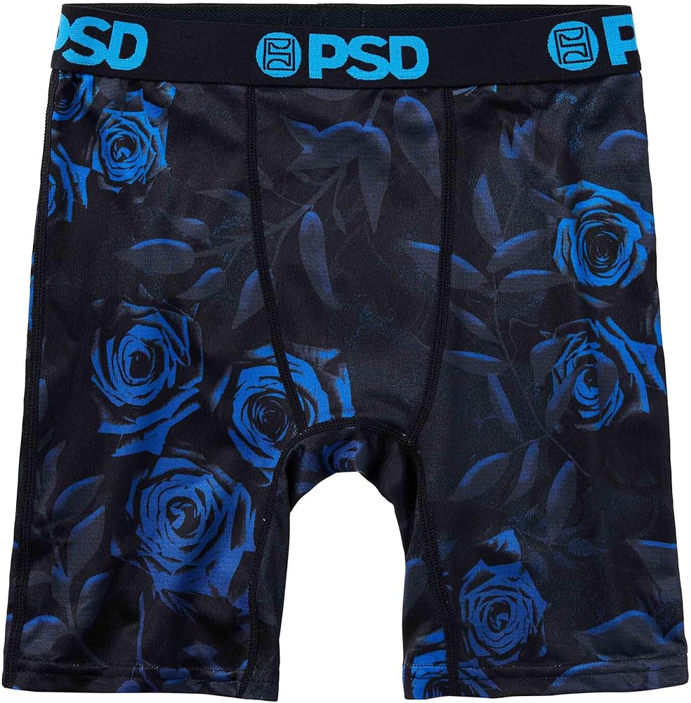 PSD Boy's Steel Floral Yth Boxer Briefs, Black, L