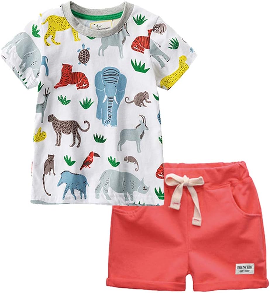 Little Boys Shorts Set Toddler Boys 100% Cotton Summer Short Sleeve T-Shirts and Shorts Clothing Sets 2PCS