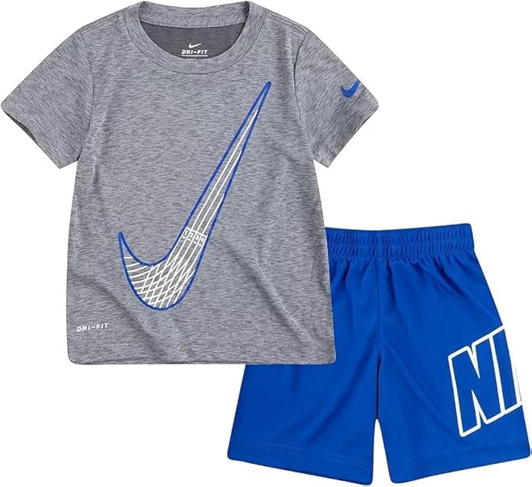 Nike Little Boys Dri-FIT Short Sleeve Dropsets T-Shirt and Shorts 2 Piece Set (Game Royal(66h365-u89)/Grey, 7)