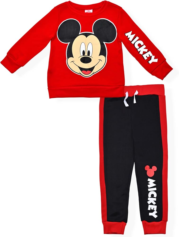 Disney Mickey Mouse Boys’ Sweatshirt and Jogger Set for Toddler and Little Kids– Blue or Red/Black or Orange/Navy