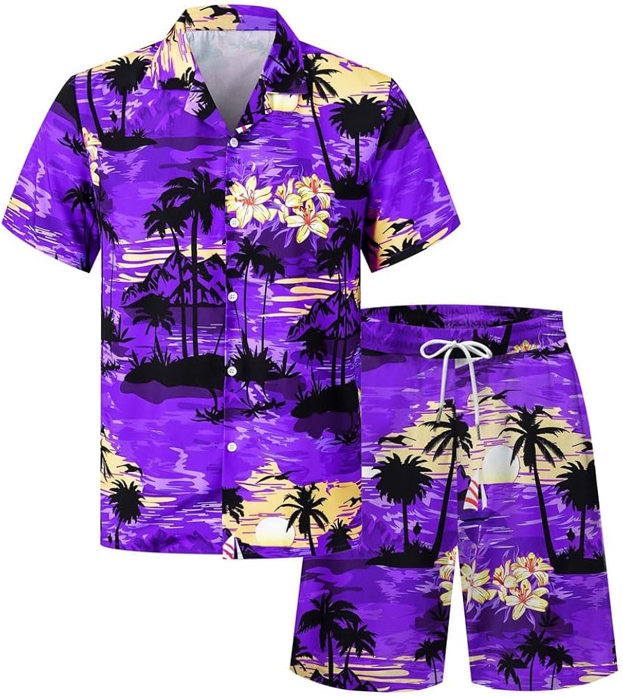 Cromoncent Men's & Boys Hawaiian Shirt Short Sleeve Cuban Collar Tropical Holiday Summer Beach Shirts