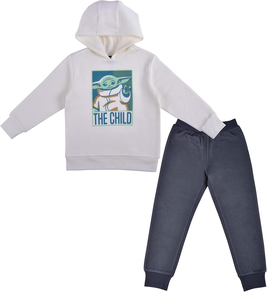 STAR WARS Grogu Boys Hoodie and Jogger Set for Toddlers and Big Kids – White/Black