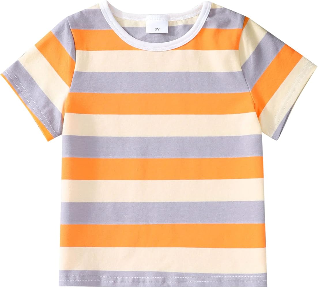 Kids Toddler Boys Girls Stripe T-Shirt Multicolor Short Sleeve Cotton Crew Neck Tops Spring Summer Clothes