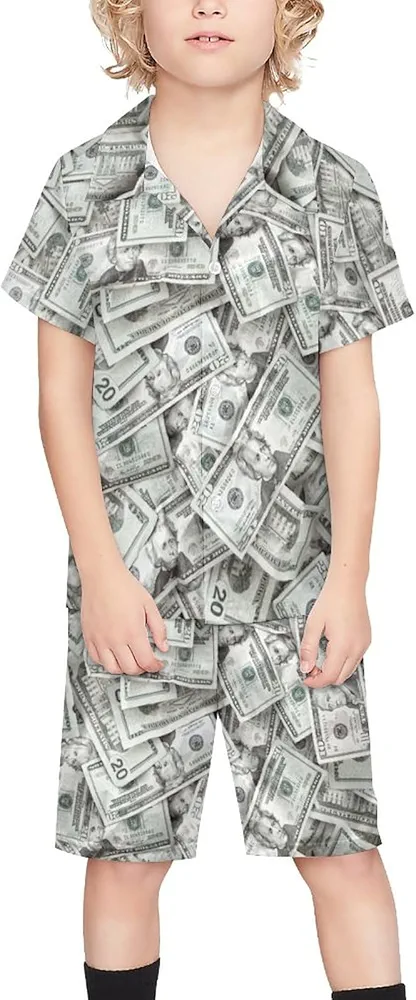 Cash Money Dollars Boy's Beach Suit Set Hawaiian Shirts and Shorts Short Sleeve 2 Piece Funny