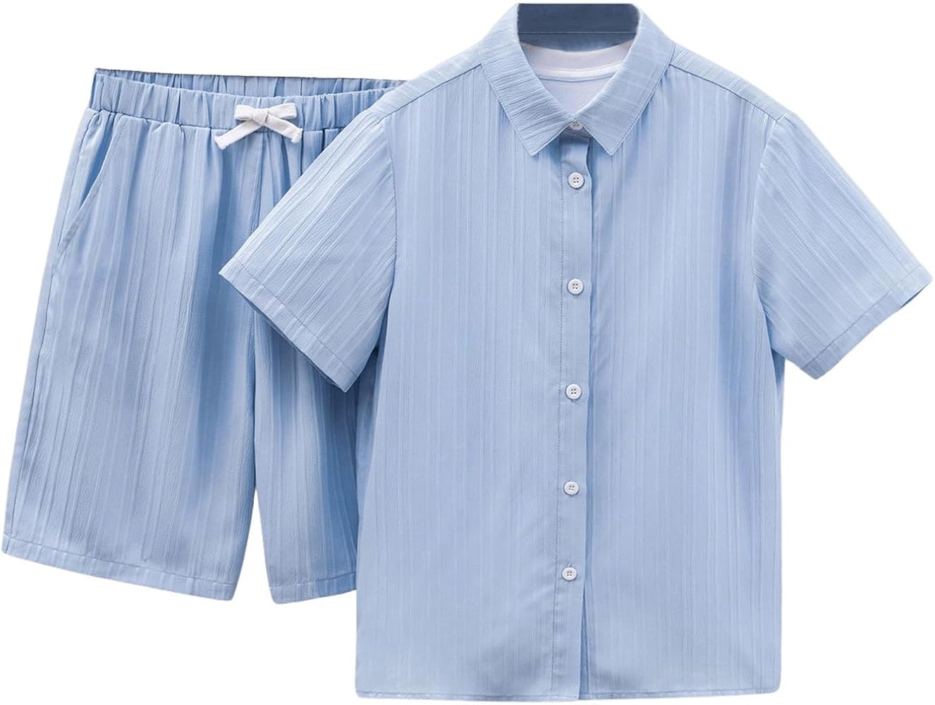 Floerns Boy's 2 Piece Outfits Stripe Collared Short Sleeve Shirt Shorts Sets