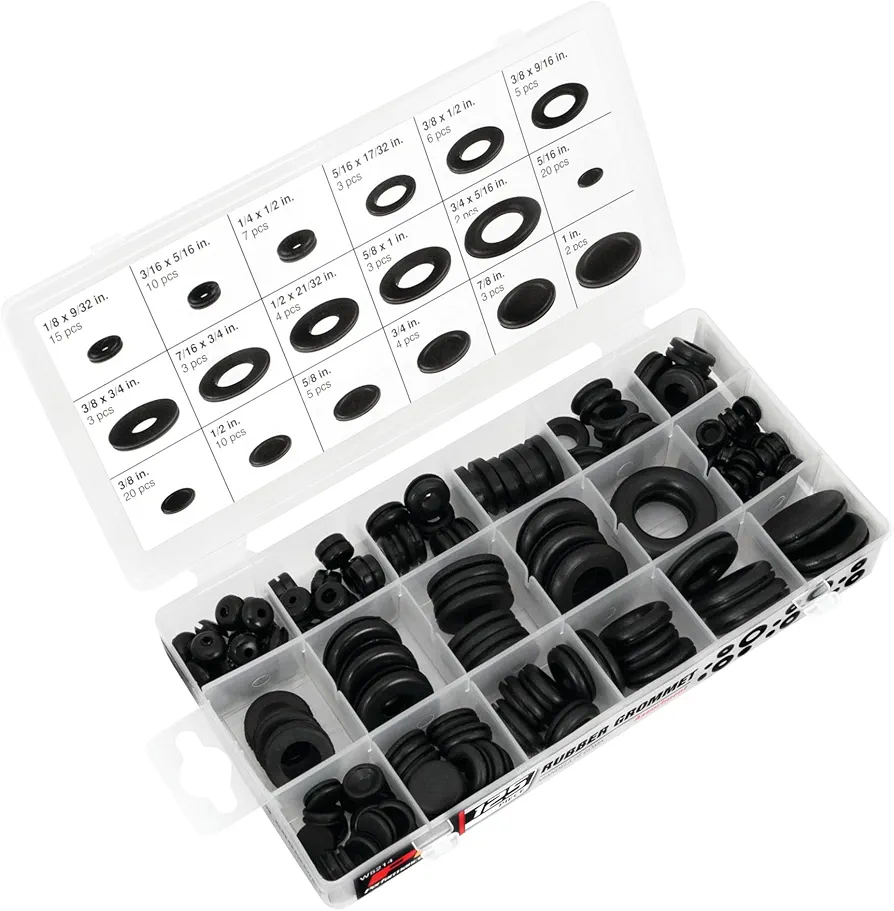 Performance Tool W5214 125pc Rubber Grommet Assortment in Organizer Case for Vehicle Maintenance and Repair in Auto Shops and Garages