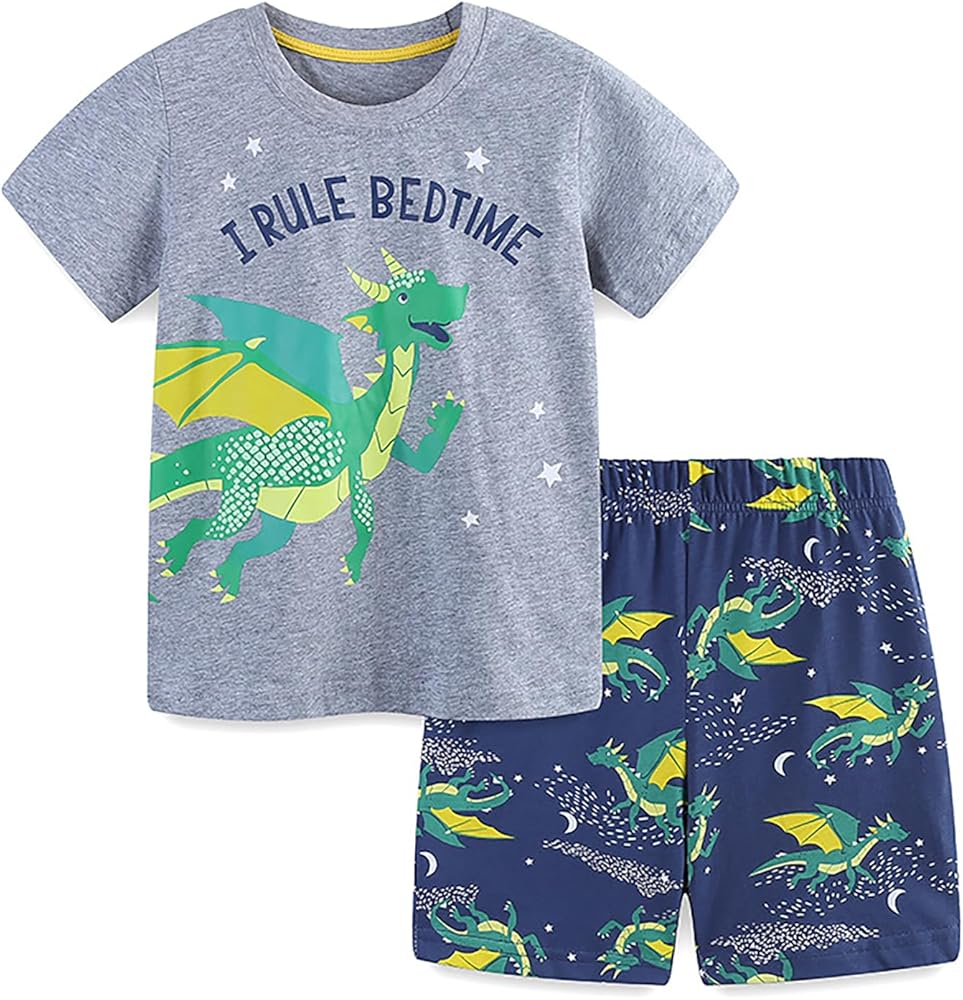 Boys' T-Shirt and Shorts Set - Summer Cotton, Cartoon Printed, Sporty Outfit for 2-7 Years Boys